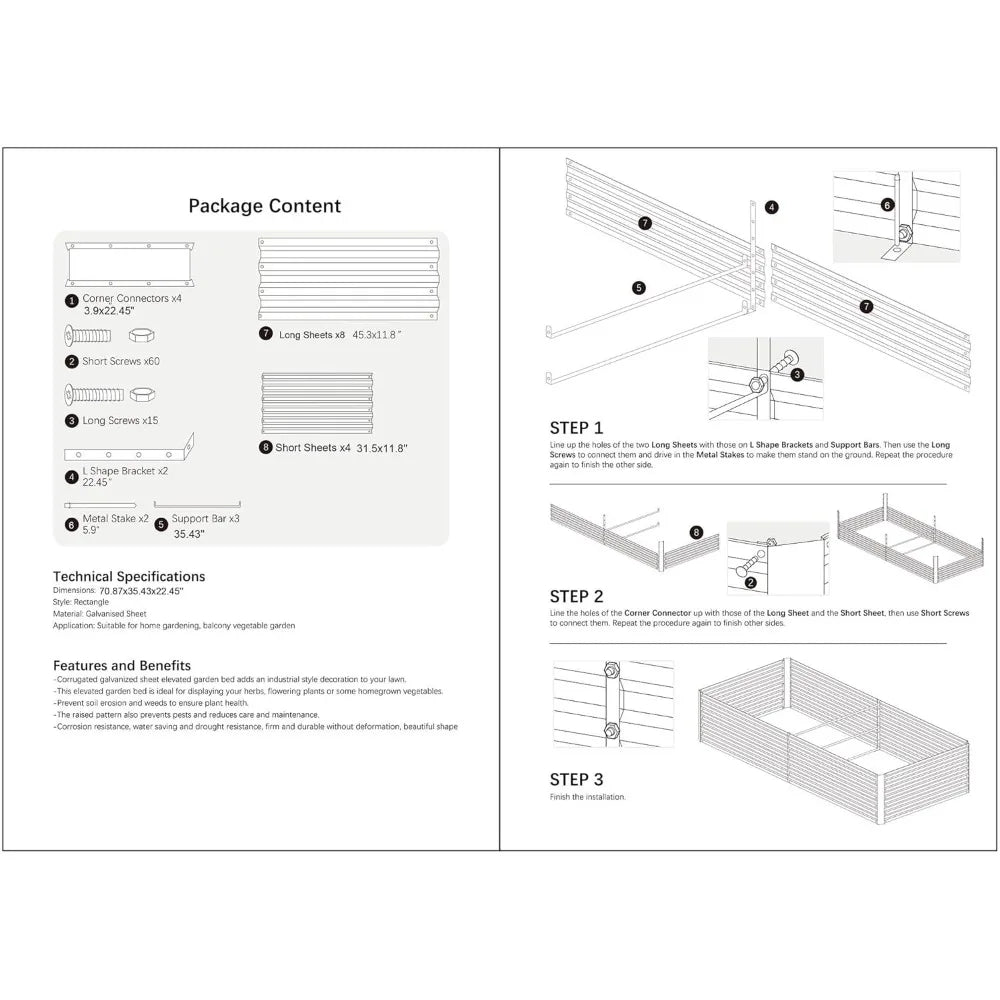 8x3x2FT Metal Raised Garden Bed Kit