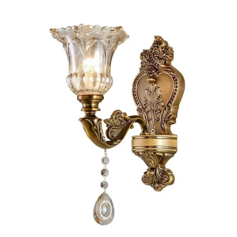 2025 New European Style Retro Crystal Glass Wall Lamp Dual Head Living Room Bedroom Bedside Lamp Corridor Corridor Wall Lamp