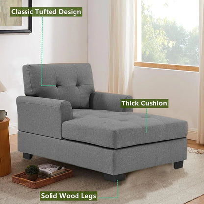 Curved Arm Chaise Lounge Sofa Chair Bed Linen Fabric Indoor Furniture Comfortable Reading Relaxation Durable Solid Wood Frame