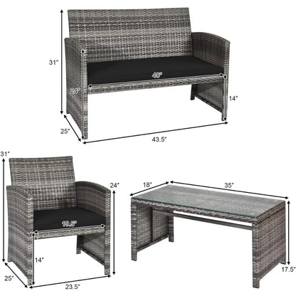 4 PCS Wicker Patio Set