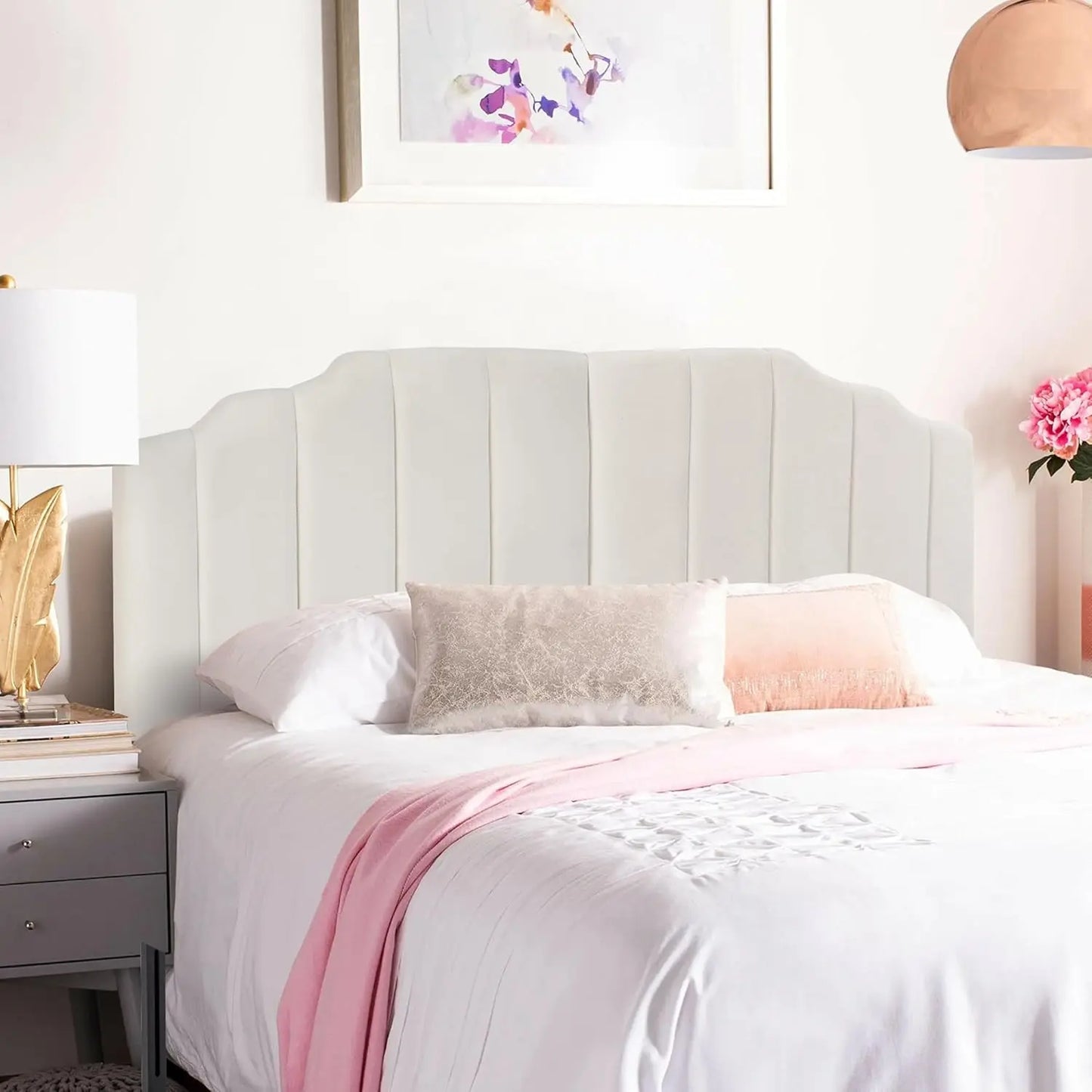 Velvet Upholstered Headboard White