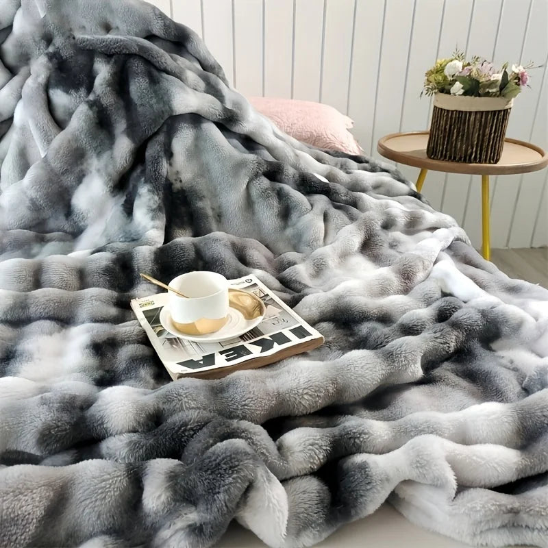 Extra Large Blanket 108inch * 90inch * 90inch Thickened Soft Comfortable Faux Rabbit Fur Double-Sided Warm Flannel Nap Blanket