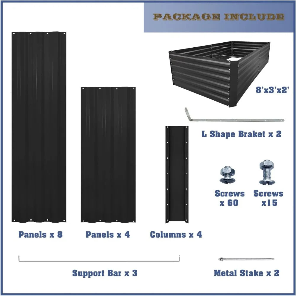 8x3x2FT Metal Raised Garden Bed Kit