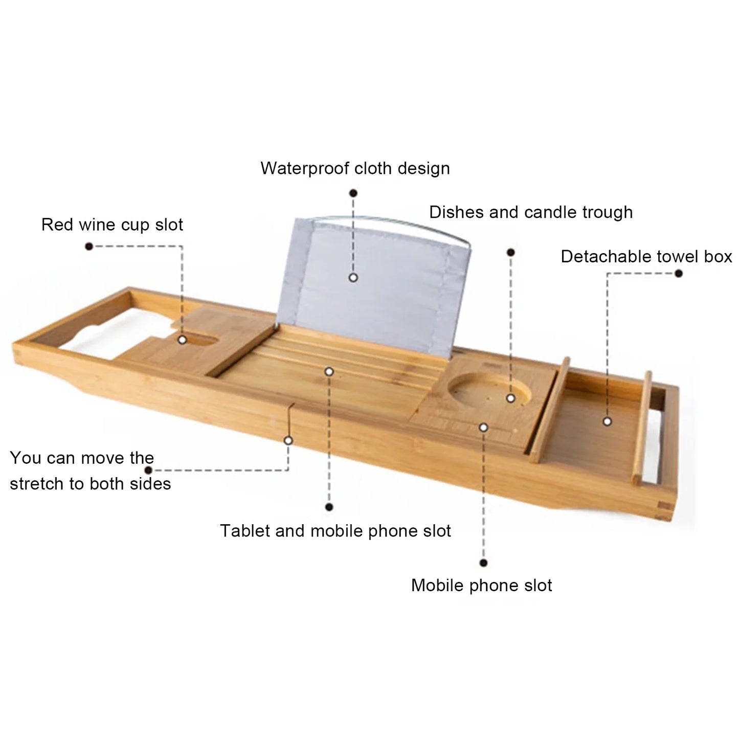 Retractable Bamboo Bathtub Board Shelf