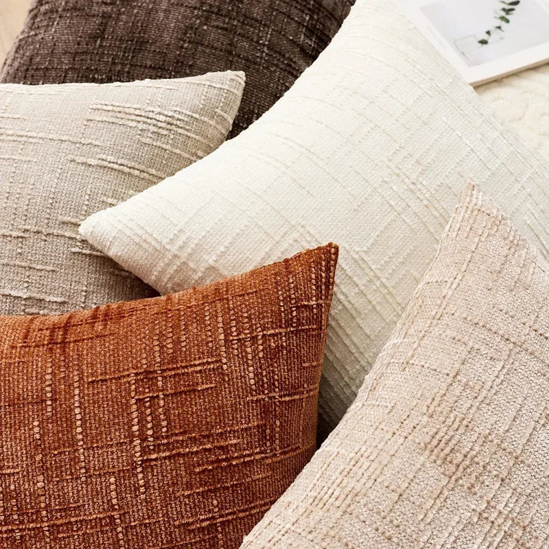Chenille Pillowcase Bamboo Yarn Texture Throw Pillow Covers Solid Sofa Cushion Covers for Home Bedroom Living Room Decor