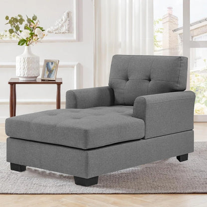 Curved Arm Chaise Lounge Sofa Chair Bed Linen Fabric Indoor Furniture Comfortable Reading Relaxation Durable Solid Wood Frame