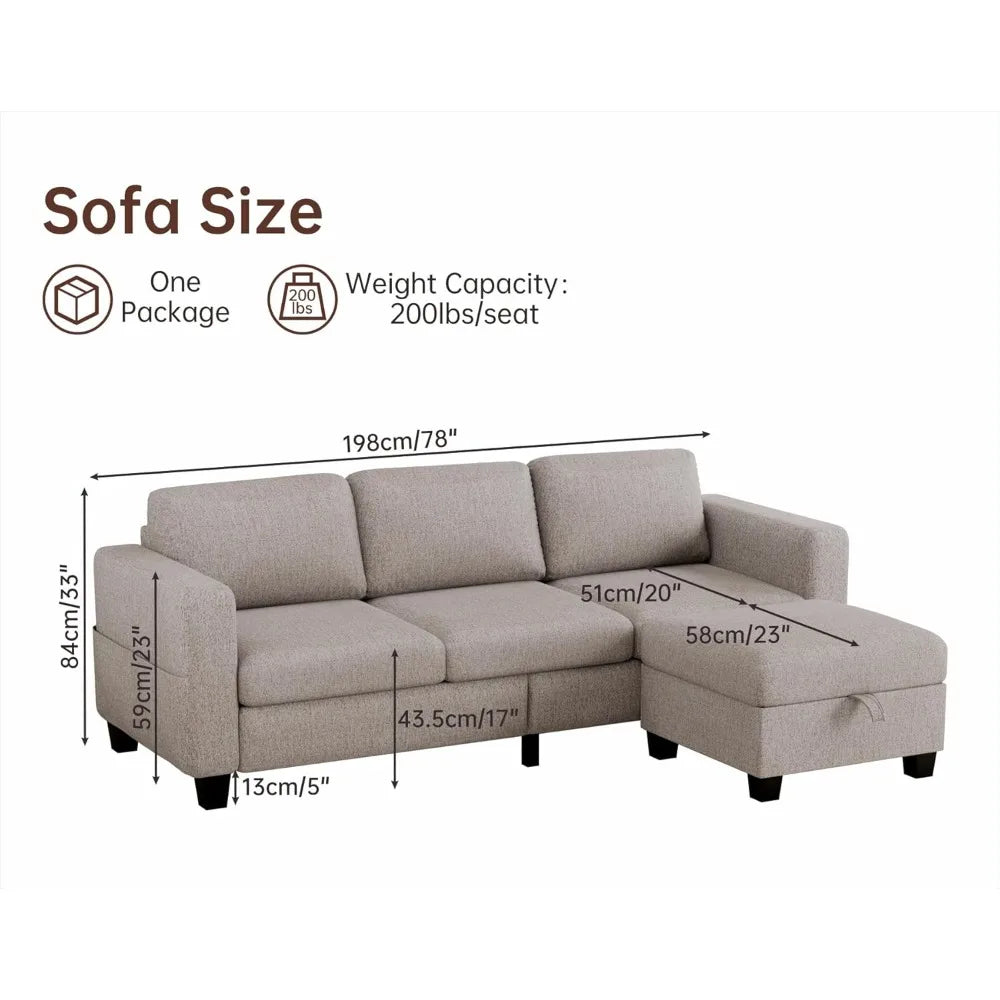 78" Convertible L Shaped Couch