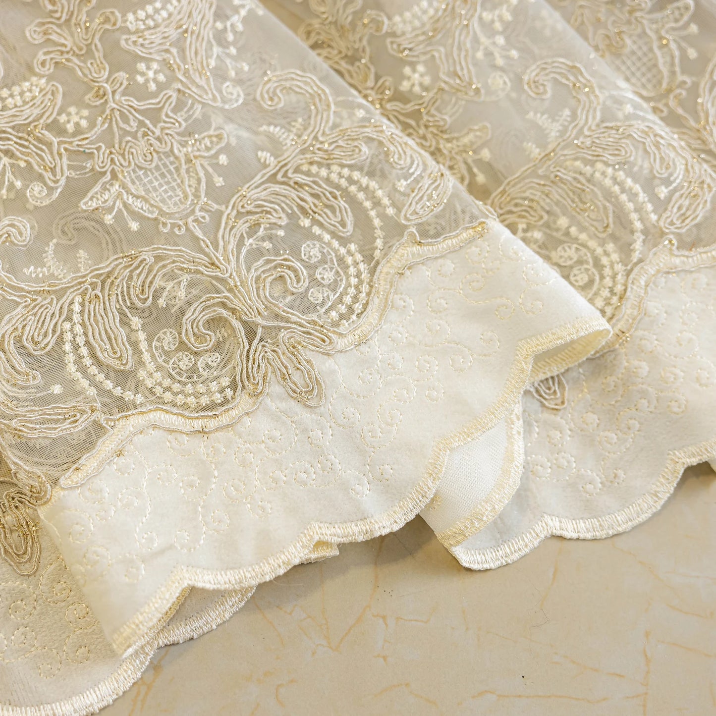 Curtain, embroidered window screen