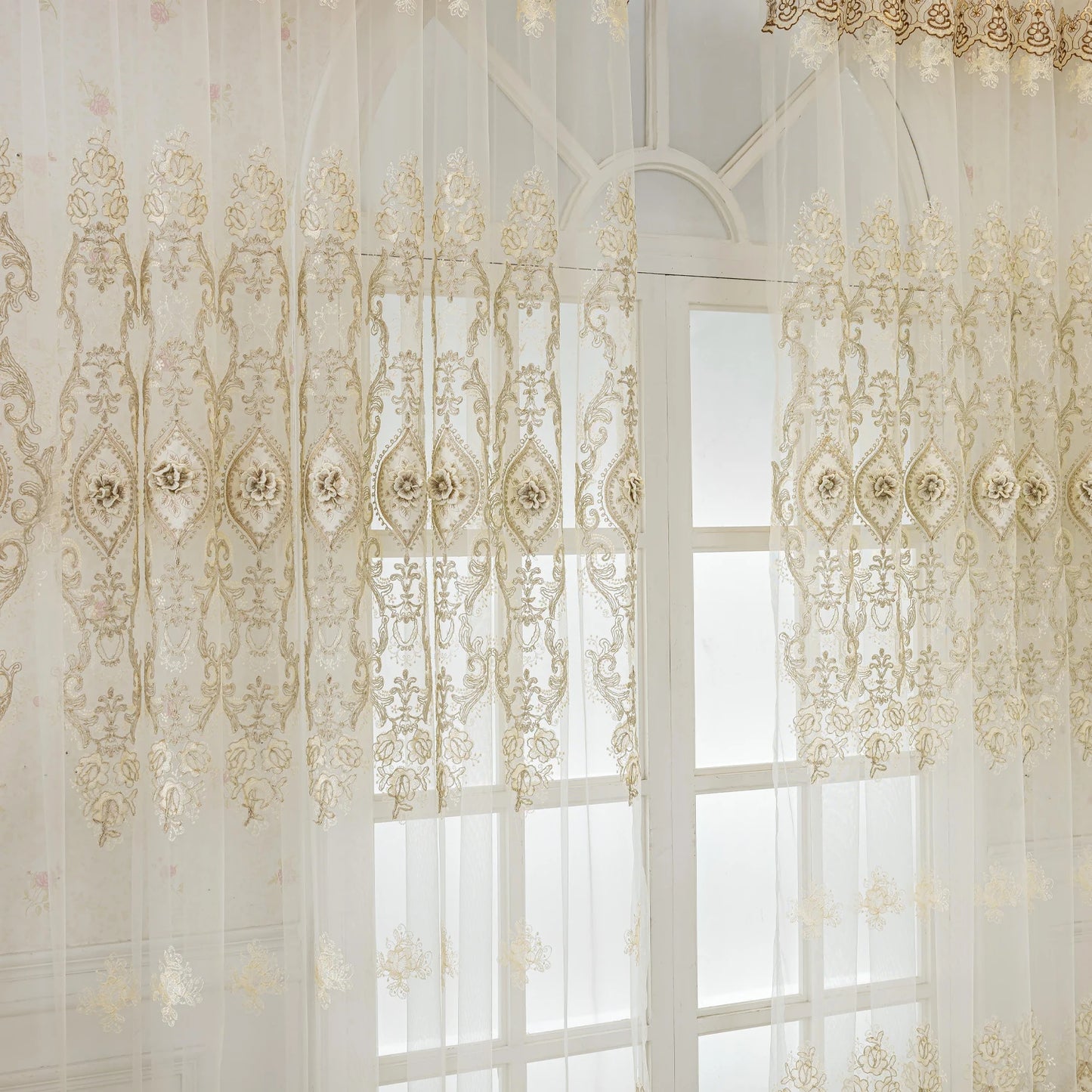 Curtain, embroidered window screen