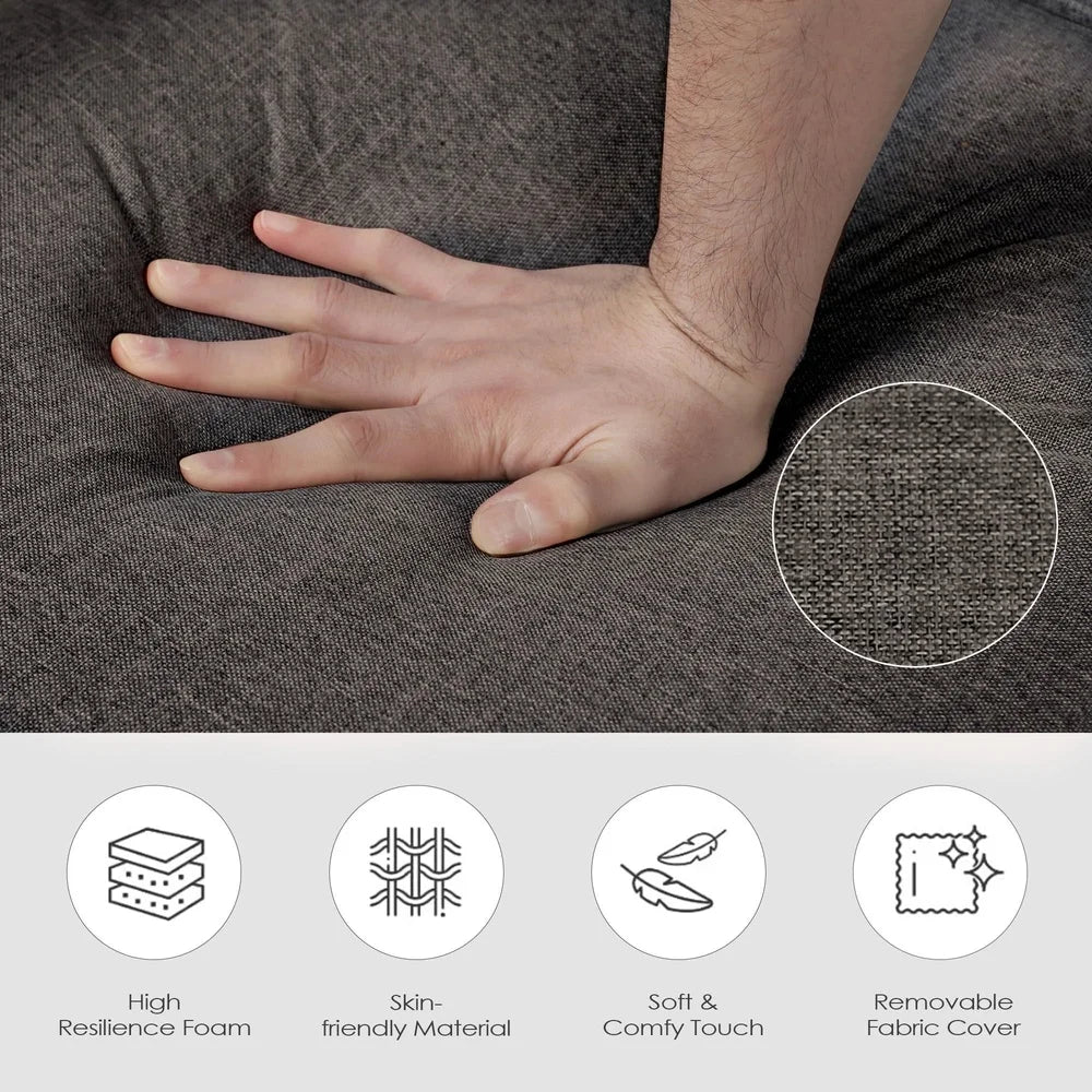 Curved Arm Chaise Lounge Sofa Chair Bed Linen Fabric Indoor Furniture Comfortable Reading Relaxation Durable Solid Wood Frame