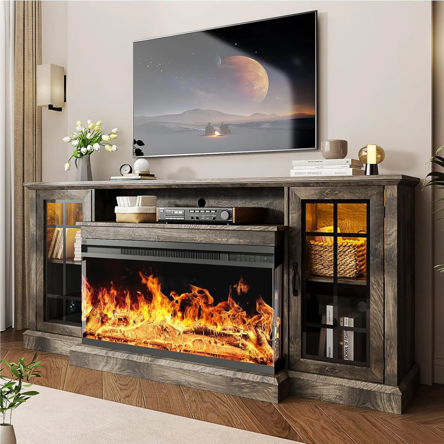 3 Sided Fireplace TV Stand