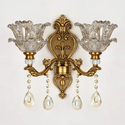 2025 New European Style Retro Crystal Glass Wall Lamp Dual Head Living Room Bedroom Bedside Lamp Corridor Corridor Wall Lamp
