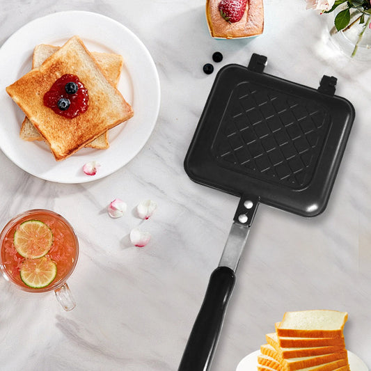 Sandwich Waffle Mold Aluminum Alloy Bread Barbecue Plate Easy Clean Reversible Griddle Pan for Breakfast Pancakes Toast Omelets