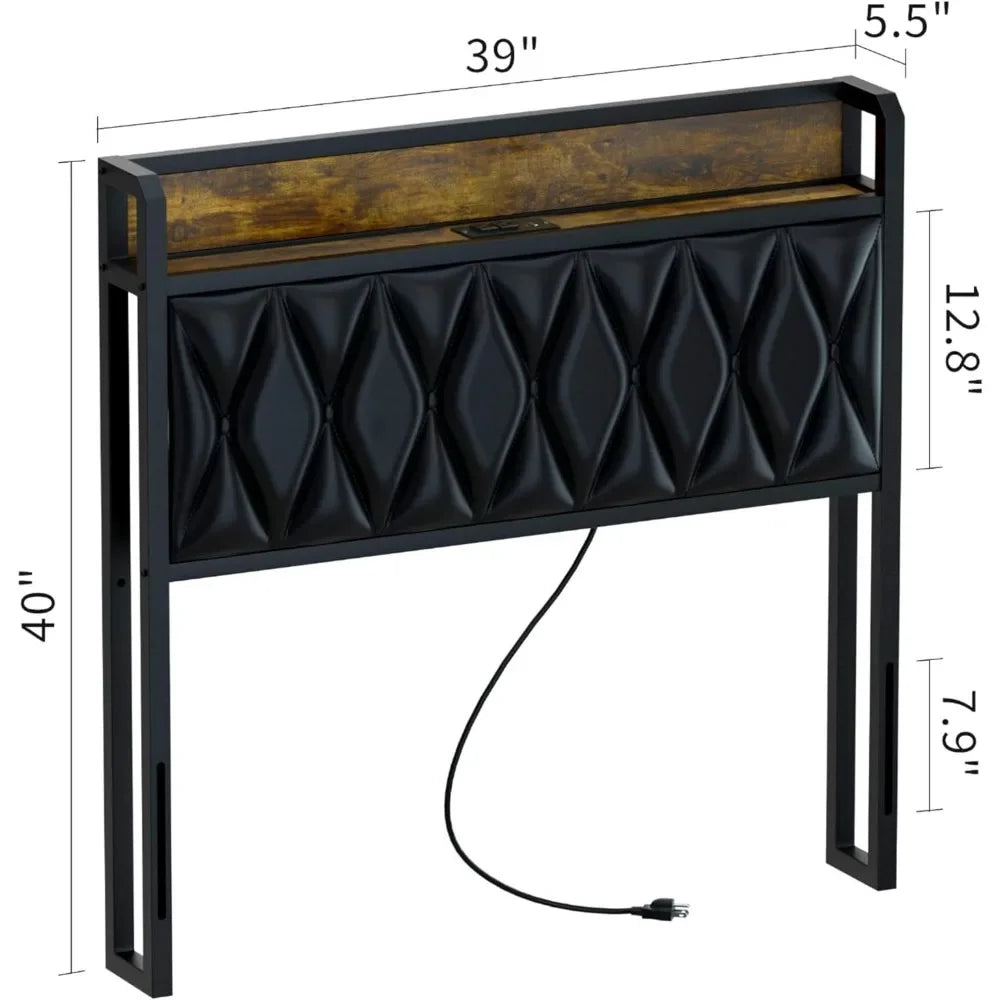 Twin Size Headboard with Charging Station
