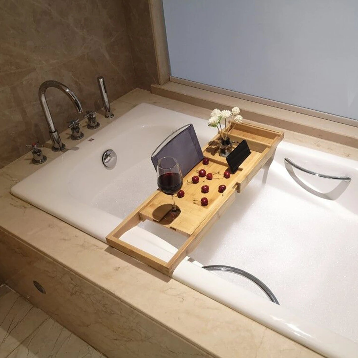 Retractable Bamboo Bathtub Board Shelf
