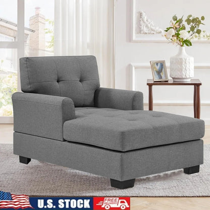 Curved Arm Chaise Lounge Sofa Chair Bed Linen Fabric Indoor Furniture Comfortable Reading Relaxation Durable Solid Wood Frame