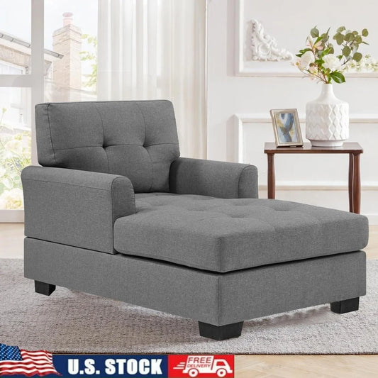 Curved Arm Chaise Lounge Sofa Chair Bed Linen Fabric Indoor Furniture Comfortable Reading Relaxation Durable Solid Wood Frame