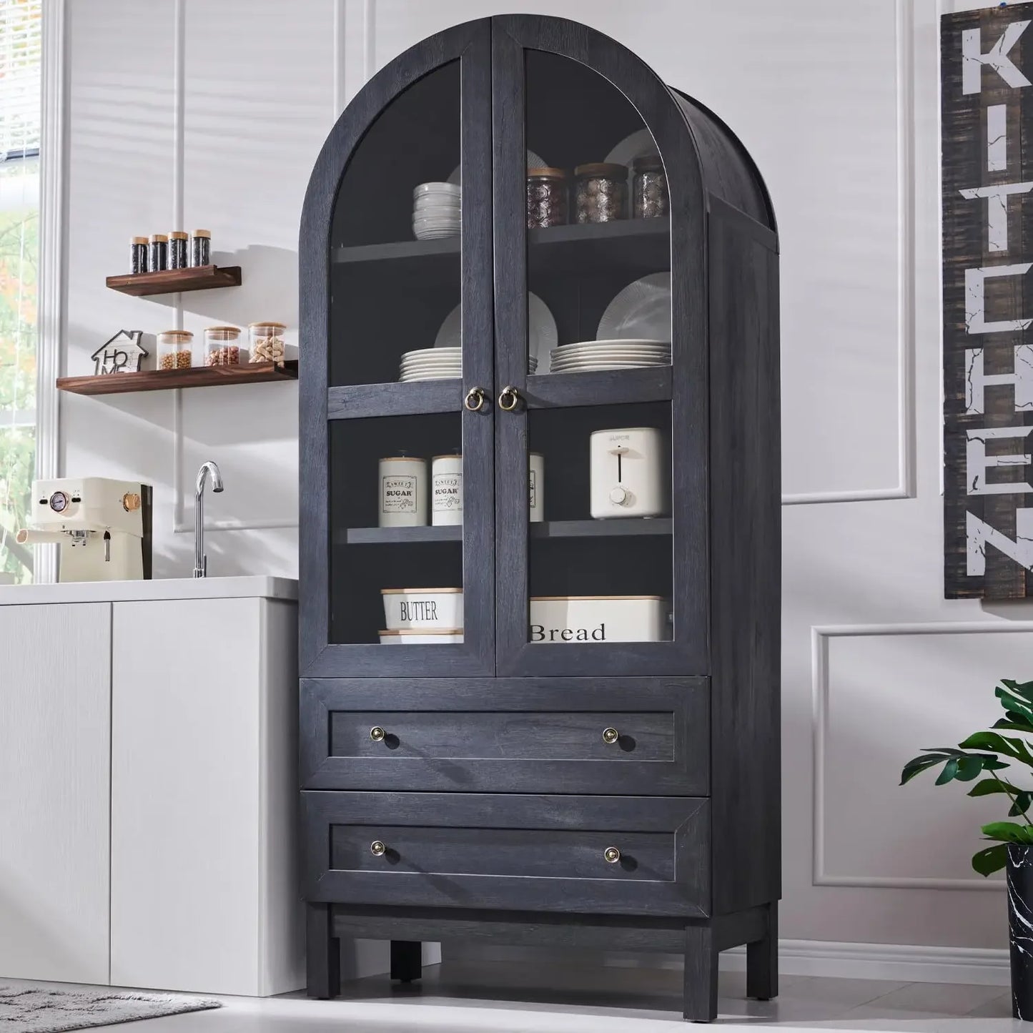 71" Tall Arched Kitchen Pantry