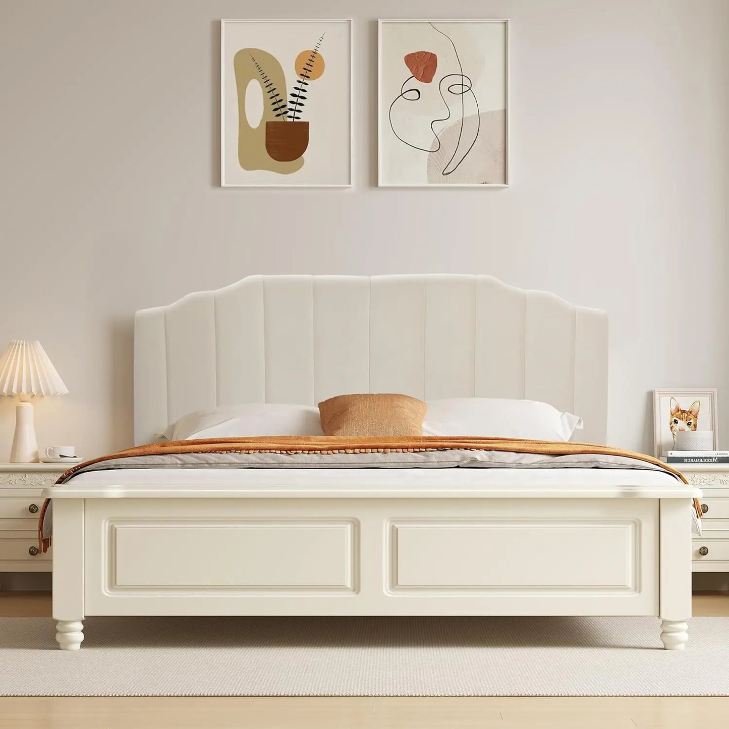 Velvet Upholstered Headboard White