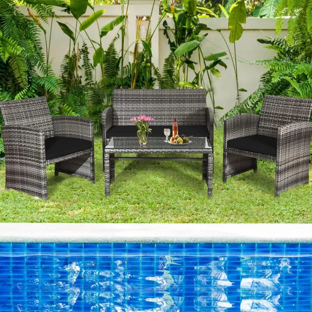 4 PCS Wicker Patio Set