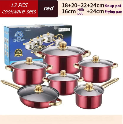 12PCS of Stainless Steel Colored Cookware Set